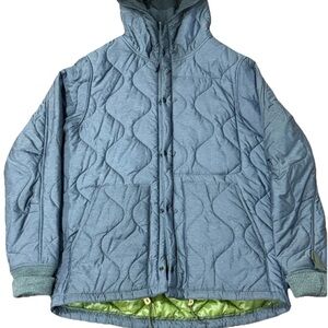 Relwen Men’s Hooded Quilted Fishtail Parka Gray Jacket Large